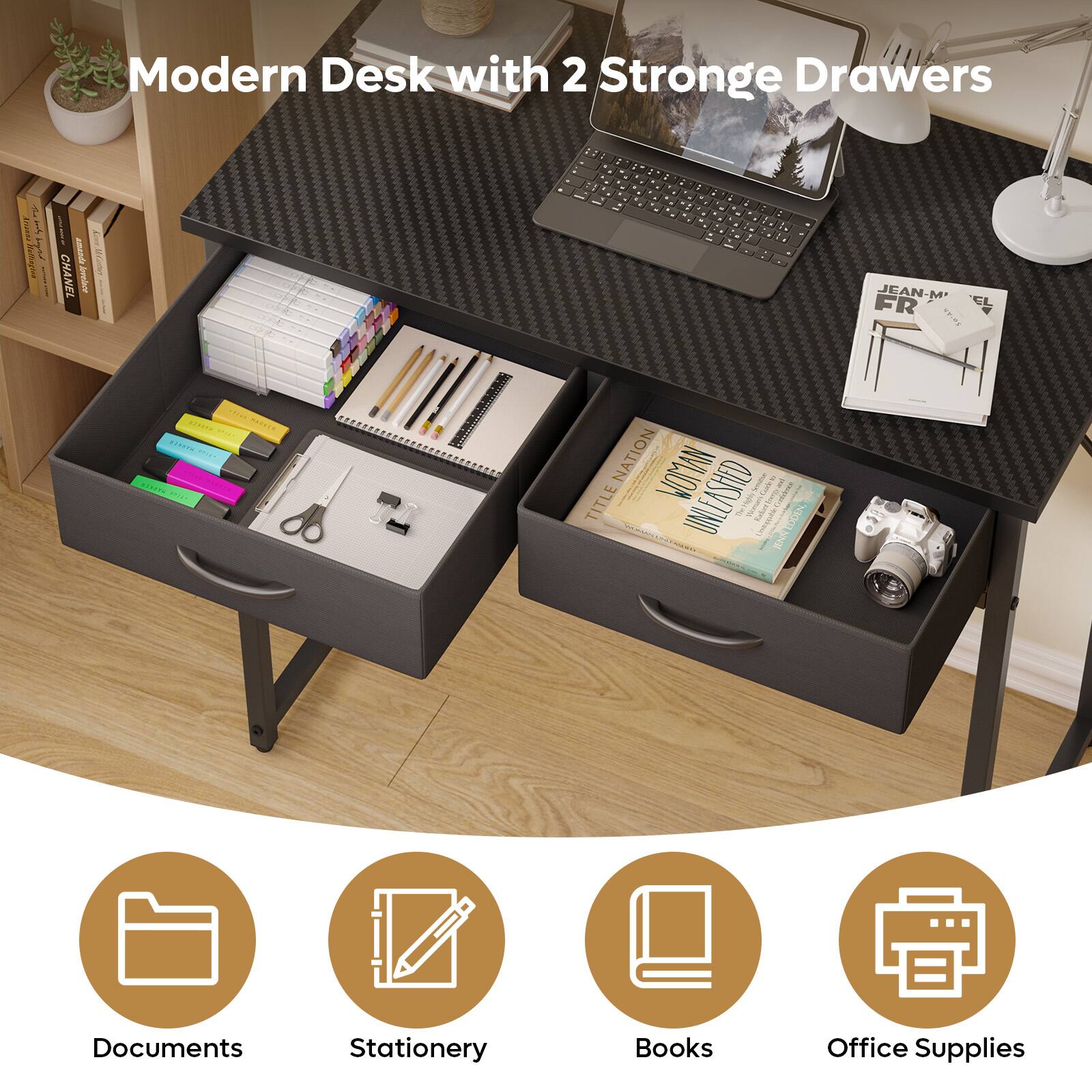 Modern Desk with 2 Stronge Drawers

Documents
Stationery
Books
Office Supplies