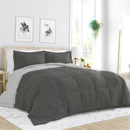 Front. Hivvago - Twin/Twin XL 2-Piece Microfiber Reversible Comforter Set Grey / Light Grey - Grey / Light Grey.