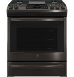 GE - 5.6 Cu. Ft. Slide-In Gas Convection Range - Black stainless steel - Front_Standard