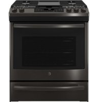 GE - 5.6 Cu. Ft. Slide-In Gas Convection Range - Black stainless steel - Front_Zoom
