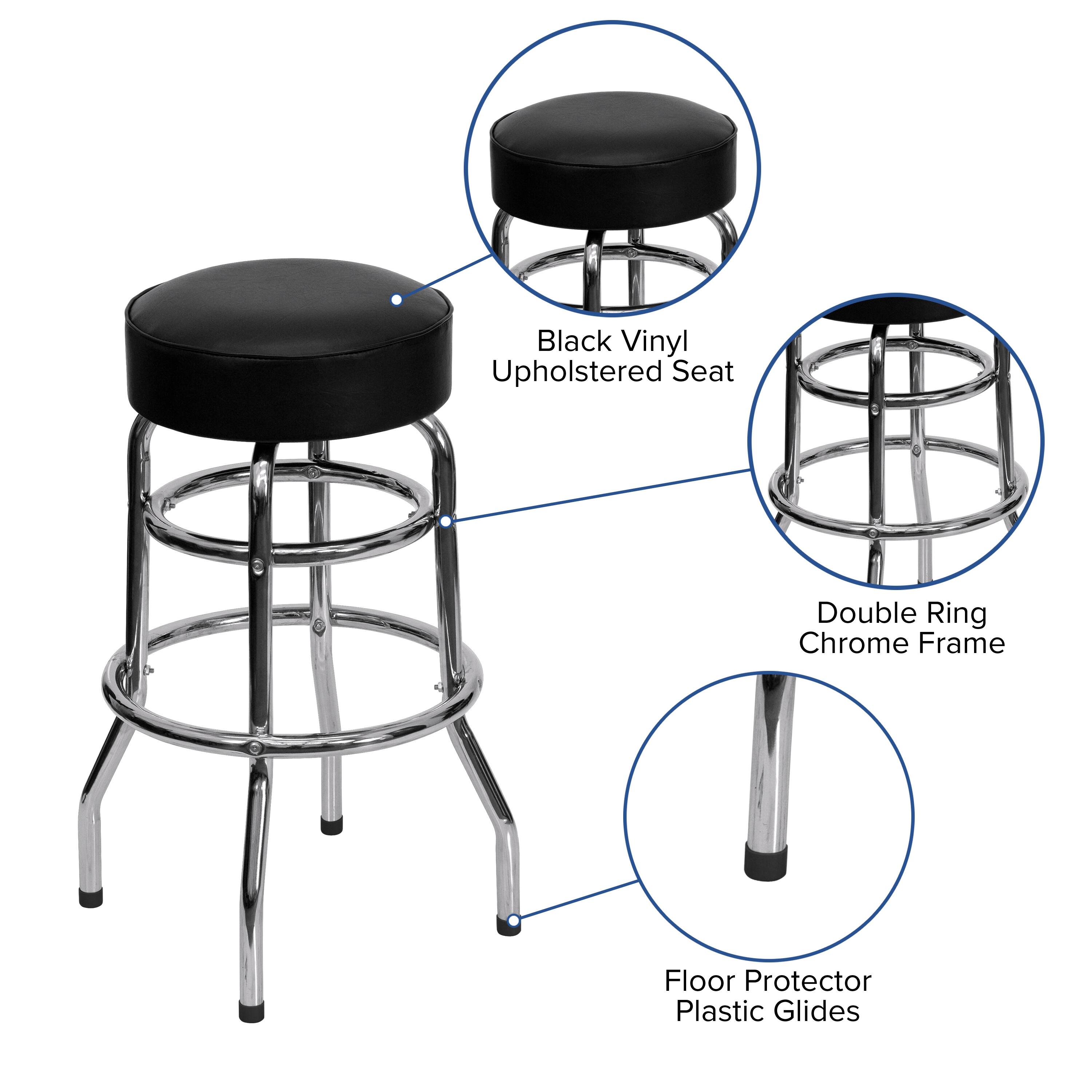 Black Vinyl Upholstered Seat  
Double Ring Chrome Frame  
Floor Protector Plastic Glides