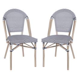 Emma + Oliver - Massalia Indoor/Outdoor Stacking Bistro Style Chairs with Textilene Seat and Aluminum Frame - Black & White/Light Natural Frame