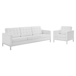 Loft Tufted Upholstered Faux Leather Sofa and Armchair Set by Modway - White