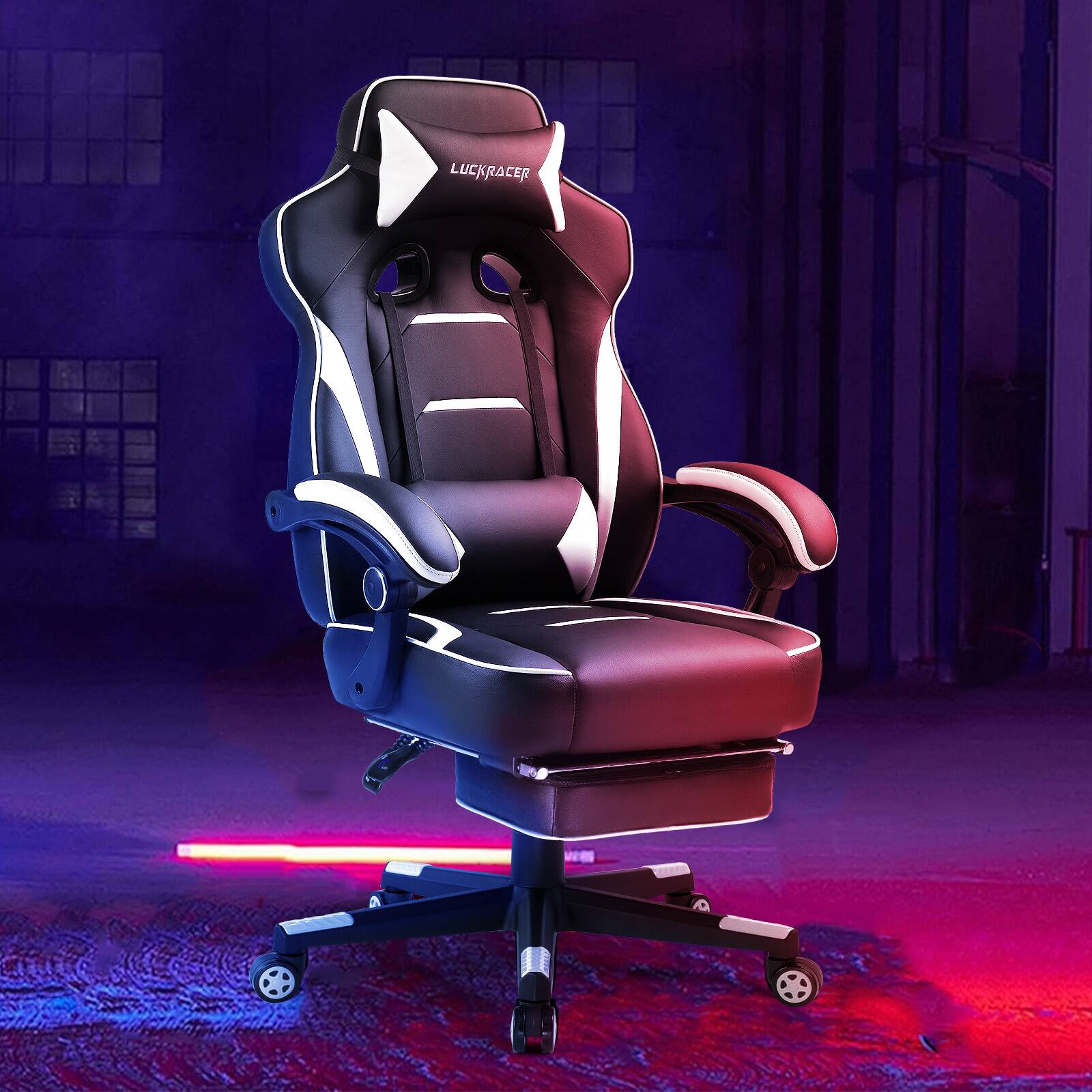 Alt View 3. GTPlayer - Gaming Chair with Footrest Big and Tall Racing Style Computer Chair,White - White.