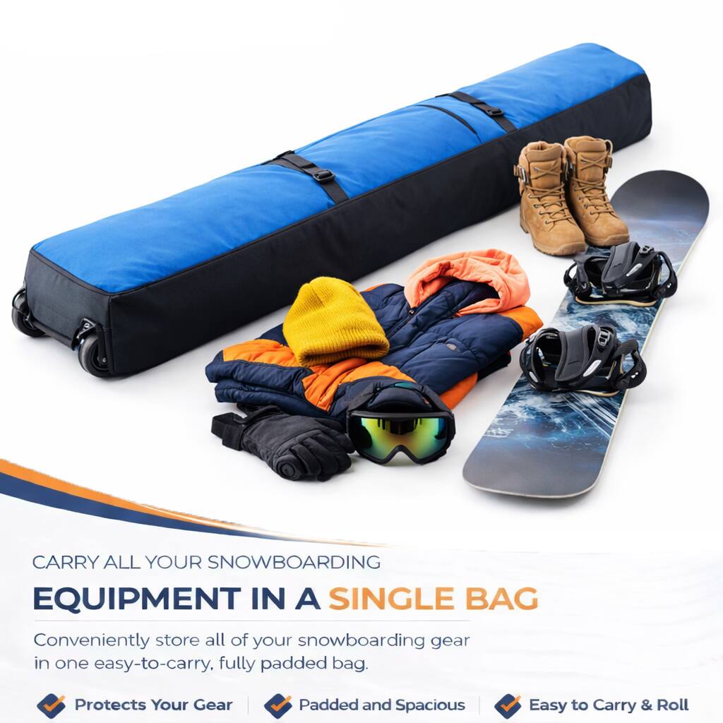 CARRY ALL YOUR SNOWBOARDING EQUIPMENT IN A SINGLE BAG

Conveniently store all of your snowboarding gear in one easy-to-carry, fully padded bag.

- Protects Your Gear
- Padded and Spacious
- Easy to Carry & Roll