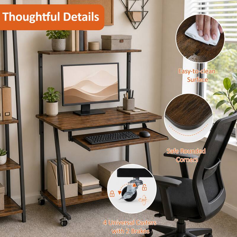 Thoughtful Details  
Easy-to-clean Surface  
Safe Rounded Corners  
360° 4 Universal Casters with 2 Brakes