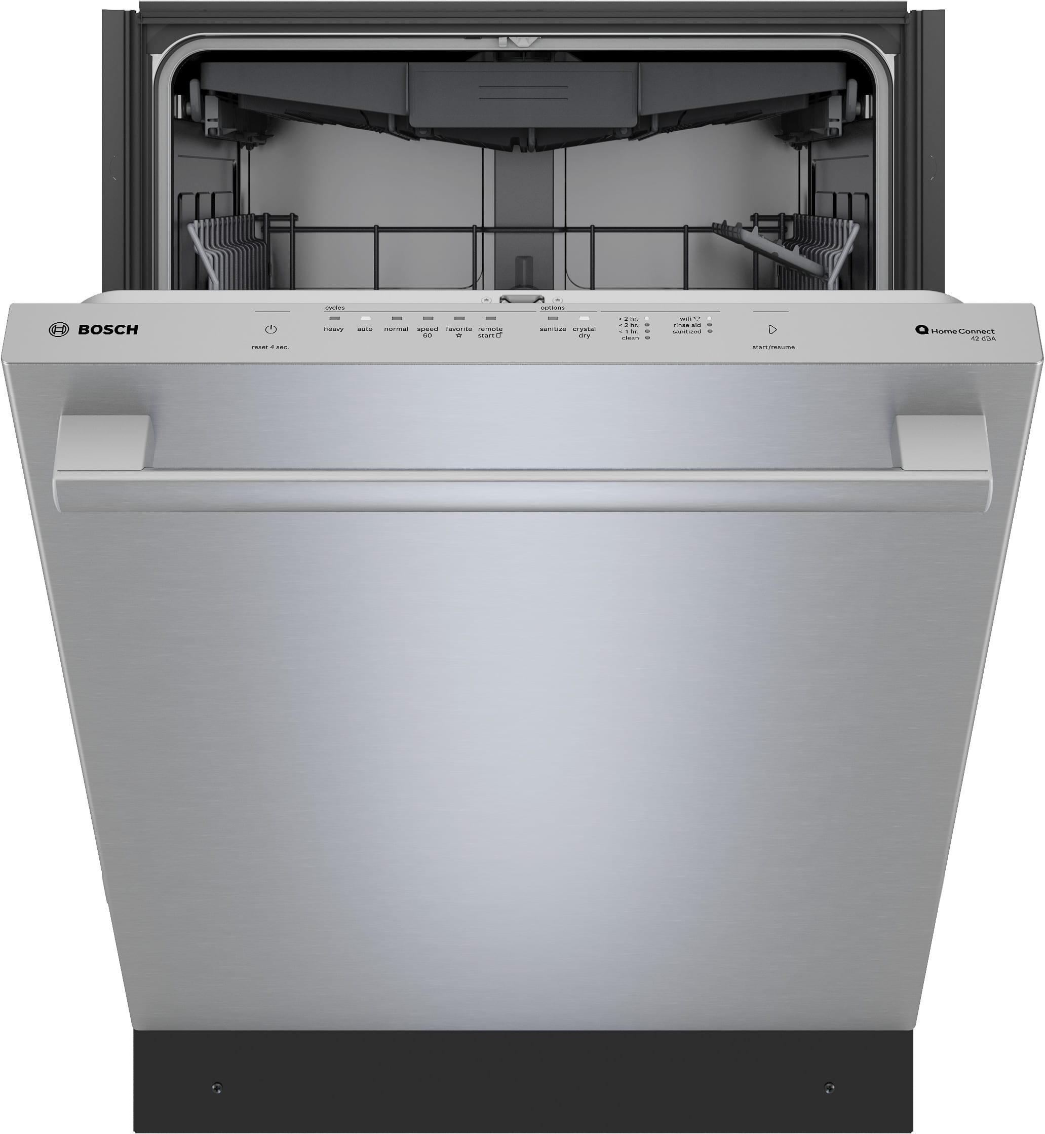 Bosch Dishwasher with a stainless steel door and a silver interior.