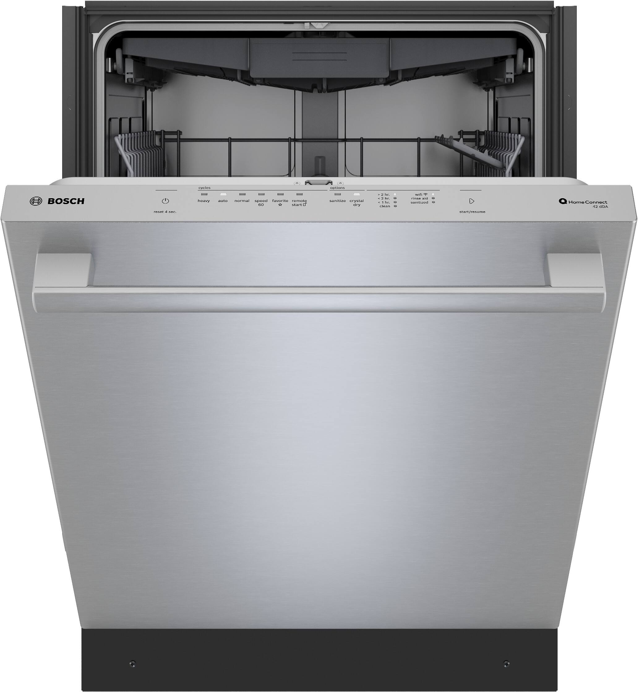 Bosch Dishwasher with a stainless steel door and a silver interior.