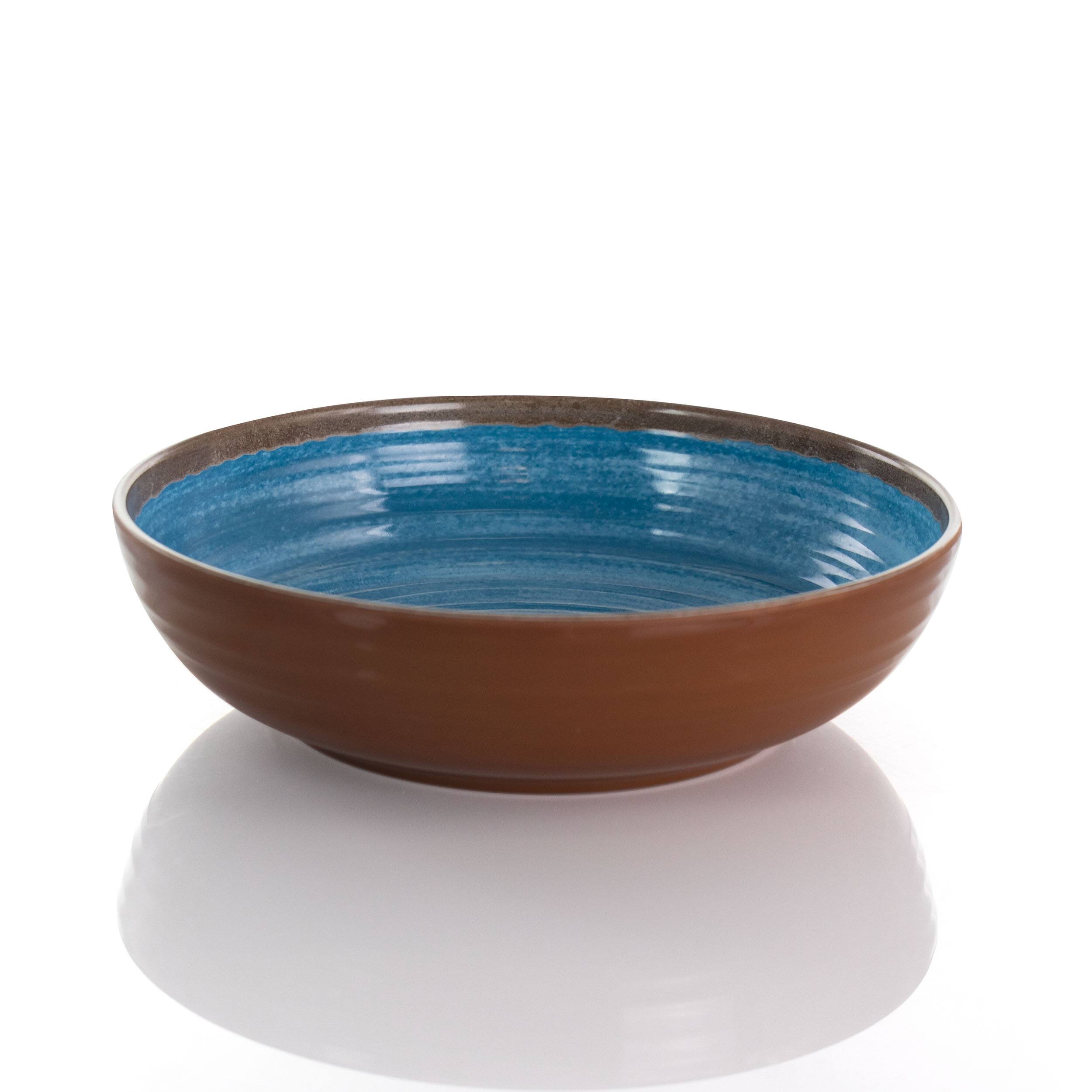 Back. Elama - Elama Rippled Tides 12 Piece Lightweight Melamine Dinnerware Set in Blue - Blue.