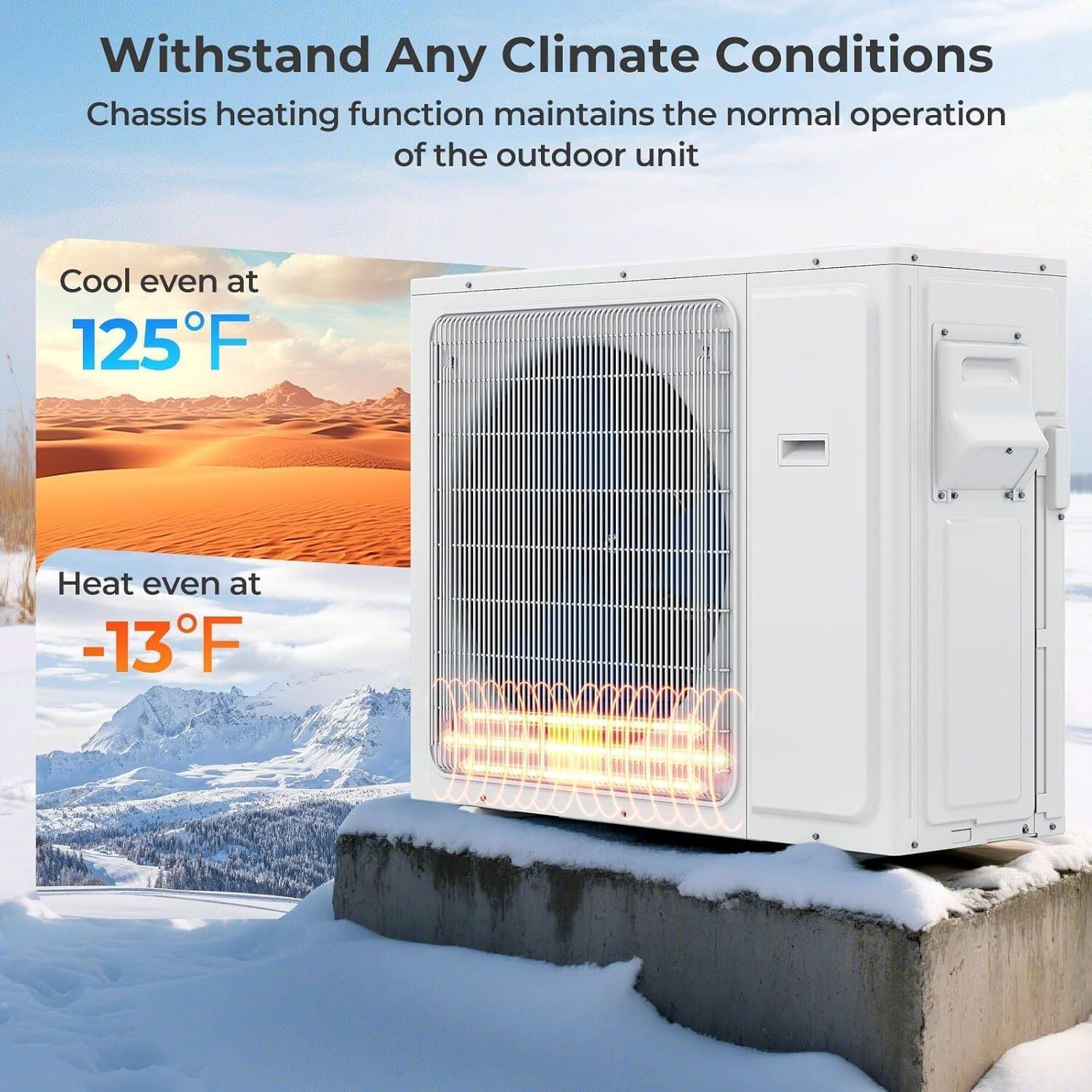 Withstand Any Climate Conditions  
Chassis heating function maintains the normal operation of the outdoor unit  

Cool even at 125°F  
Heat even at -13°F