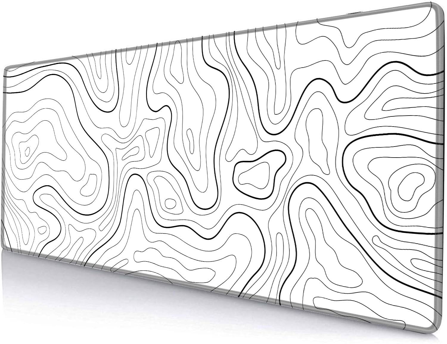 Fabibe - Large Gaming Mouse Pad Extended Xl Mousepad Non-slip Rubber Base Mat Desk For Work Game Office Home 31.5 X 11.8 In B - 06 White Topographic Map Lines
