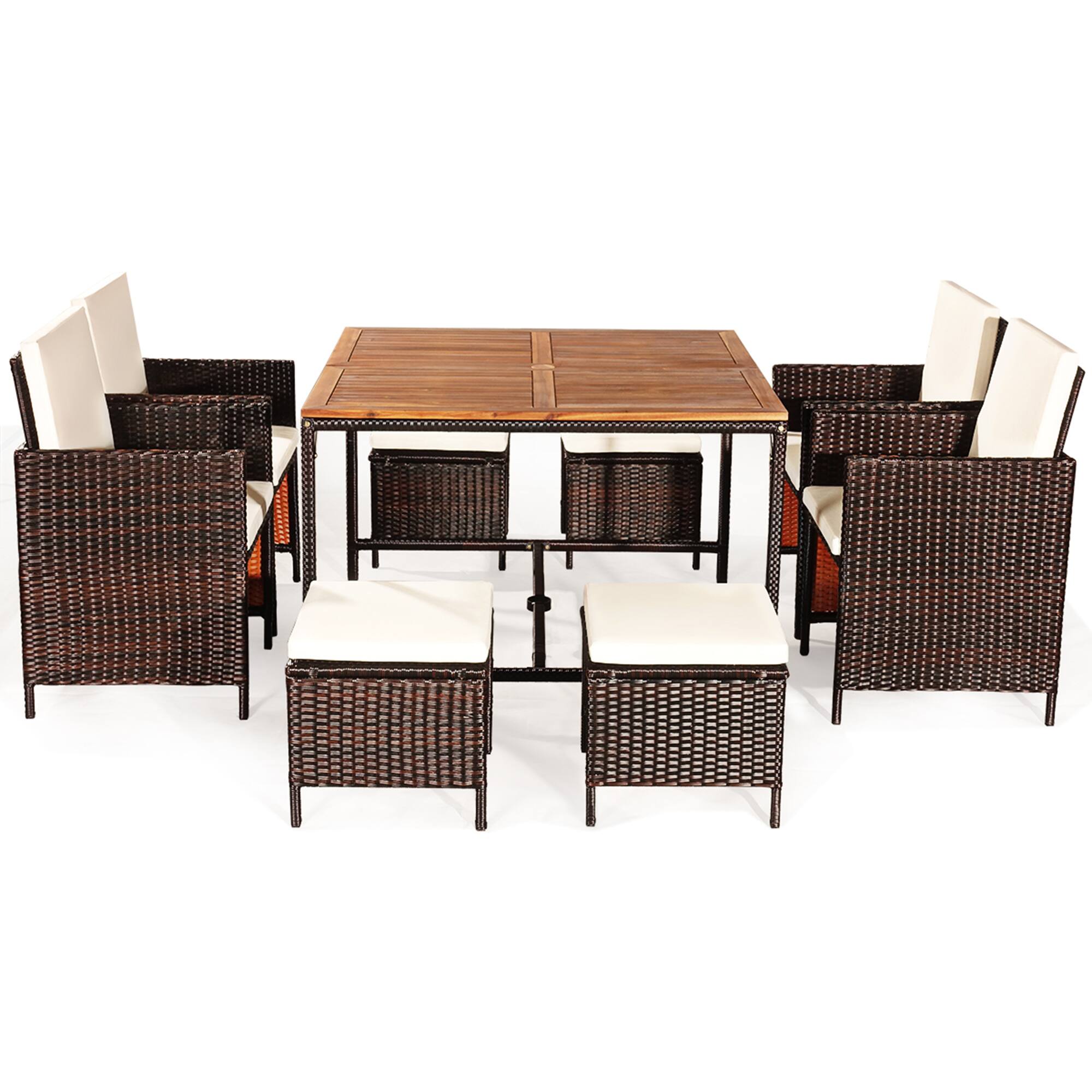 Alt View 1. Gymax - Gymax 9PCS Rattan Wicker Patio Dining Set Outdoor Furniture Set w/ White Cushion - Brown.