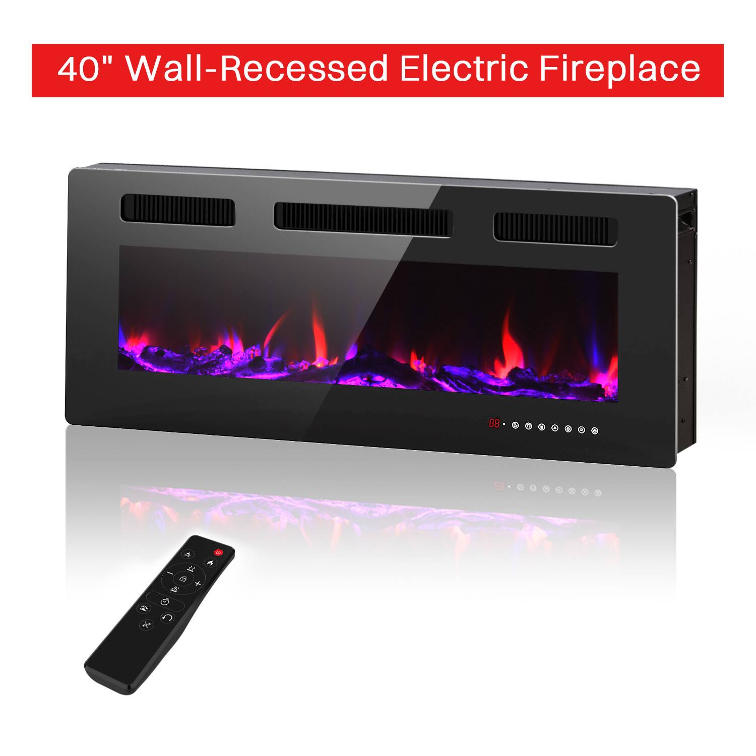40" Wall-Recessed Electric Fireplace