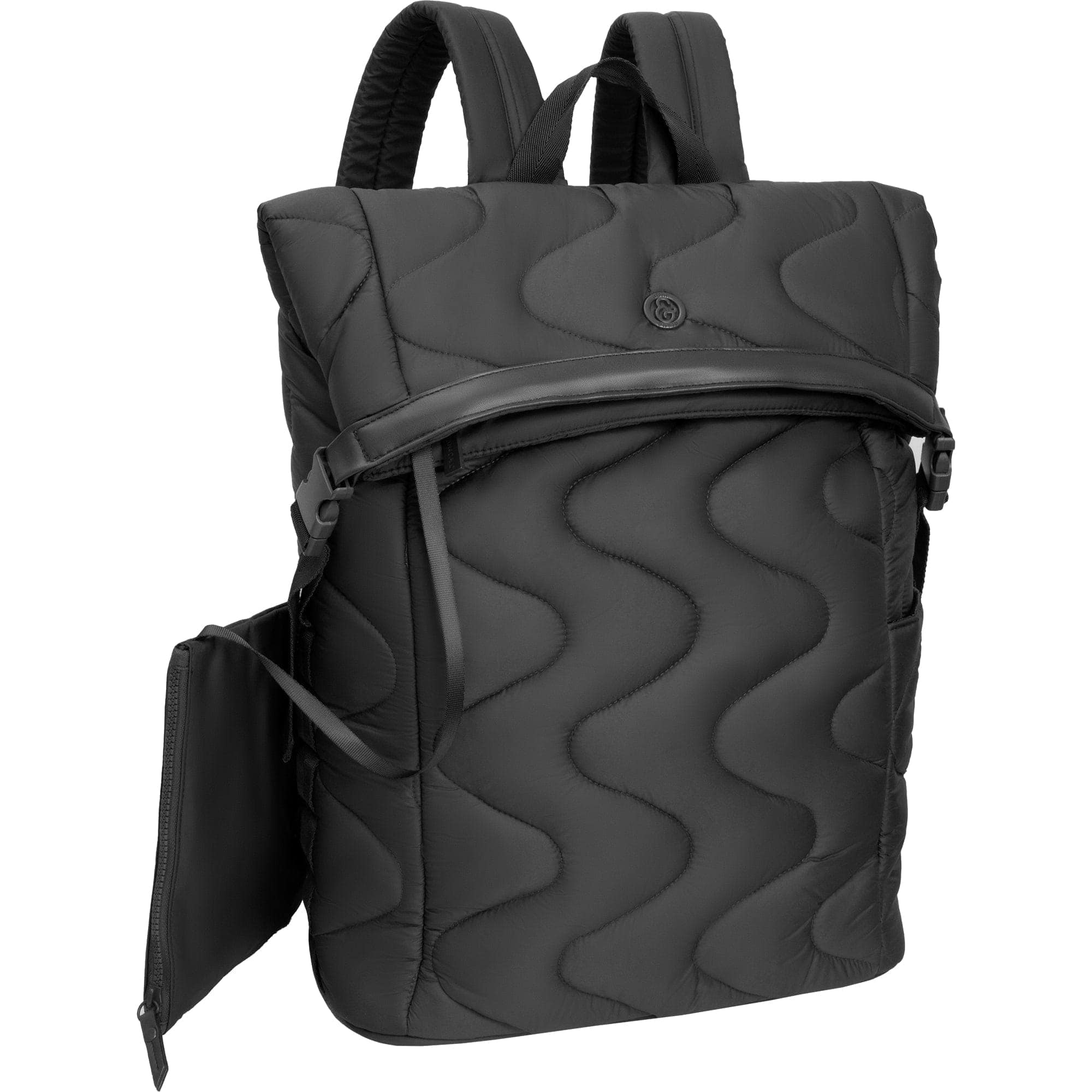 Joan & David - 18 Inch Puffer Nylon Wave Quilted Square Buckle Workbook Backpack - Black