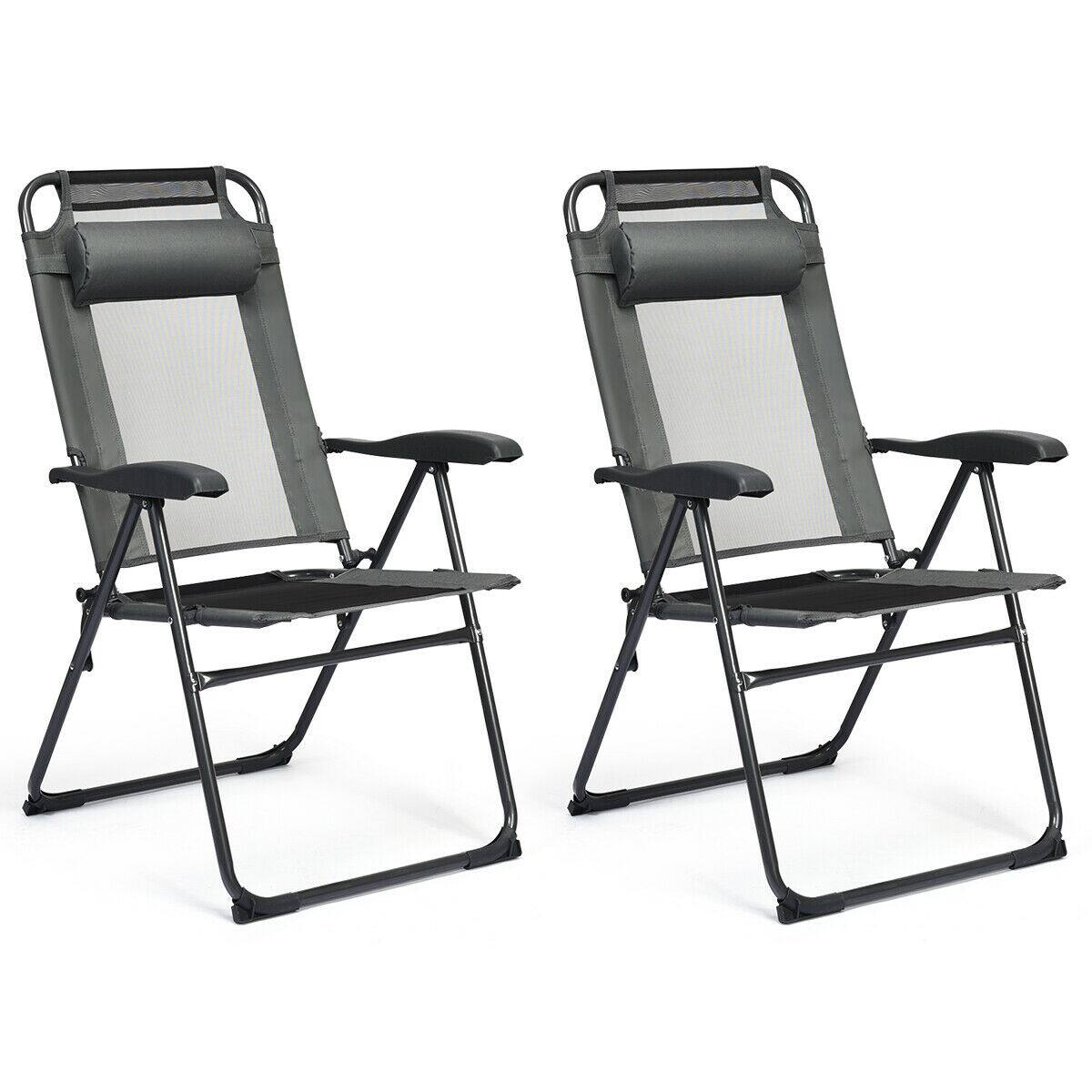 Alt View 3. Gymax - Gymax 2PC Folding Chairs Adjustable Reclining Chairs with Headrest Patio Garden Grey - Grey.