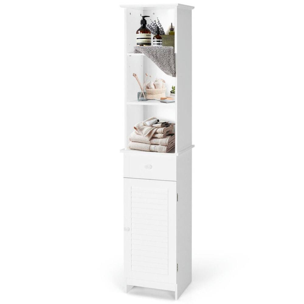 Left. Pefilos - Bathroom Tall Freestanding Storage Cabinet with Open Shelves and Drawer-White, Bathroom Storage Cabinet for Entryway - White.