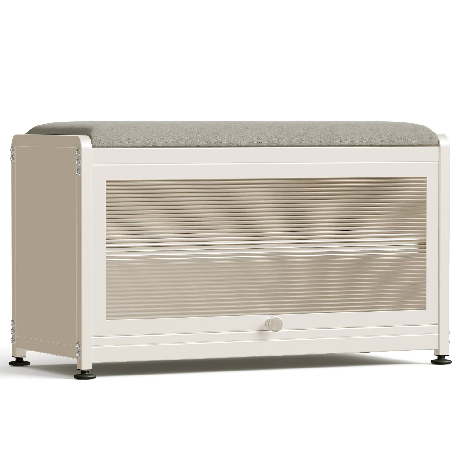 Front. Malletson - 3-Tier Shoe Storage Bench, Metal Shoe Rack with Removable Seat Cushion, for Entranceways, Hallways and Bedrooms - White.