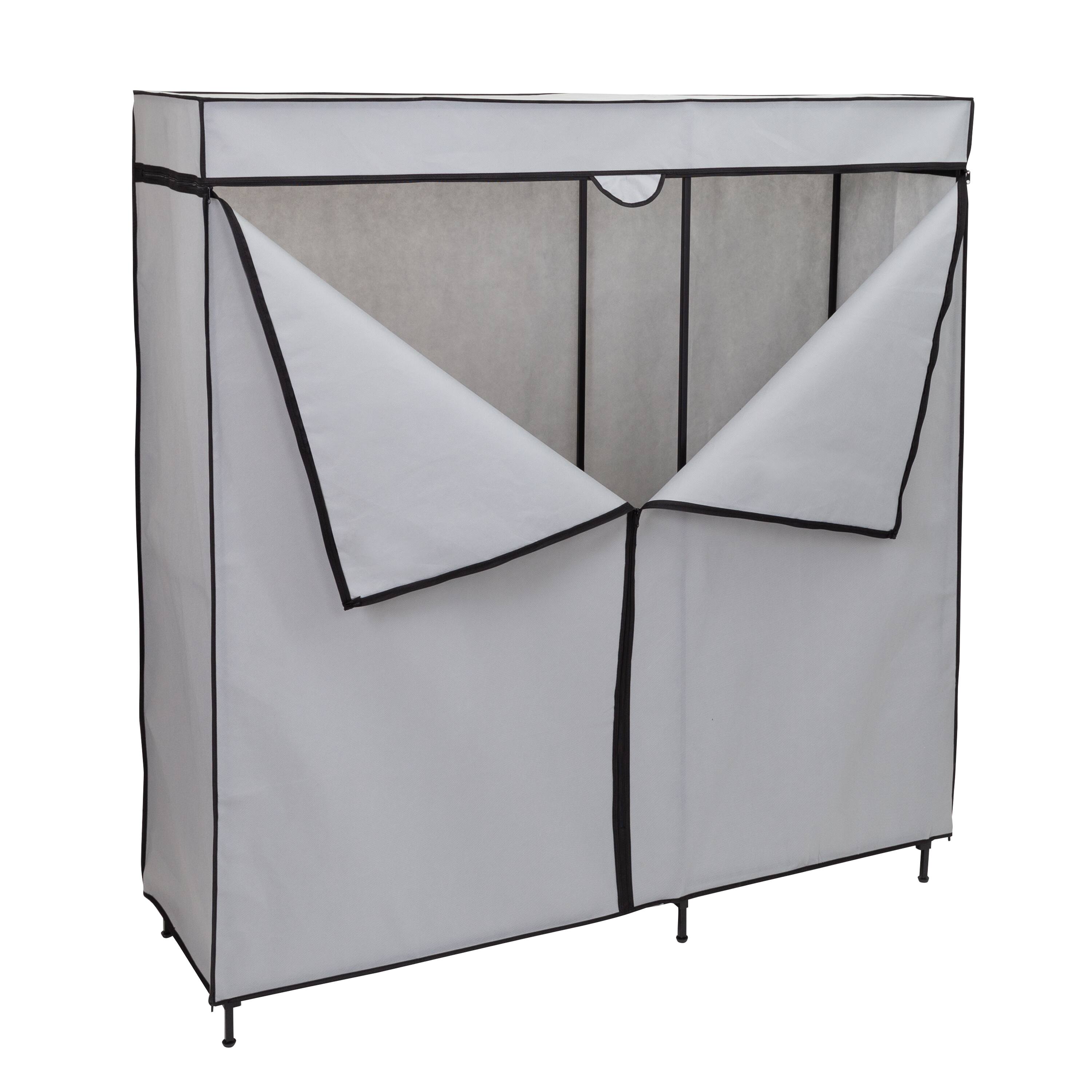 Angle. Honey-Can-Do - 60In Wide Double Door Portable Wardrobe Closet - Grey.