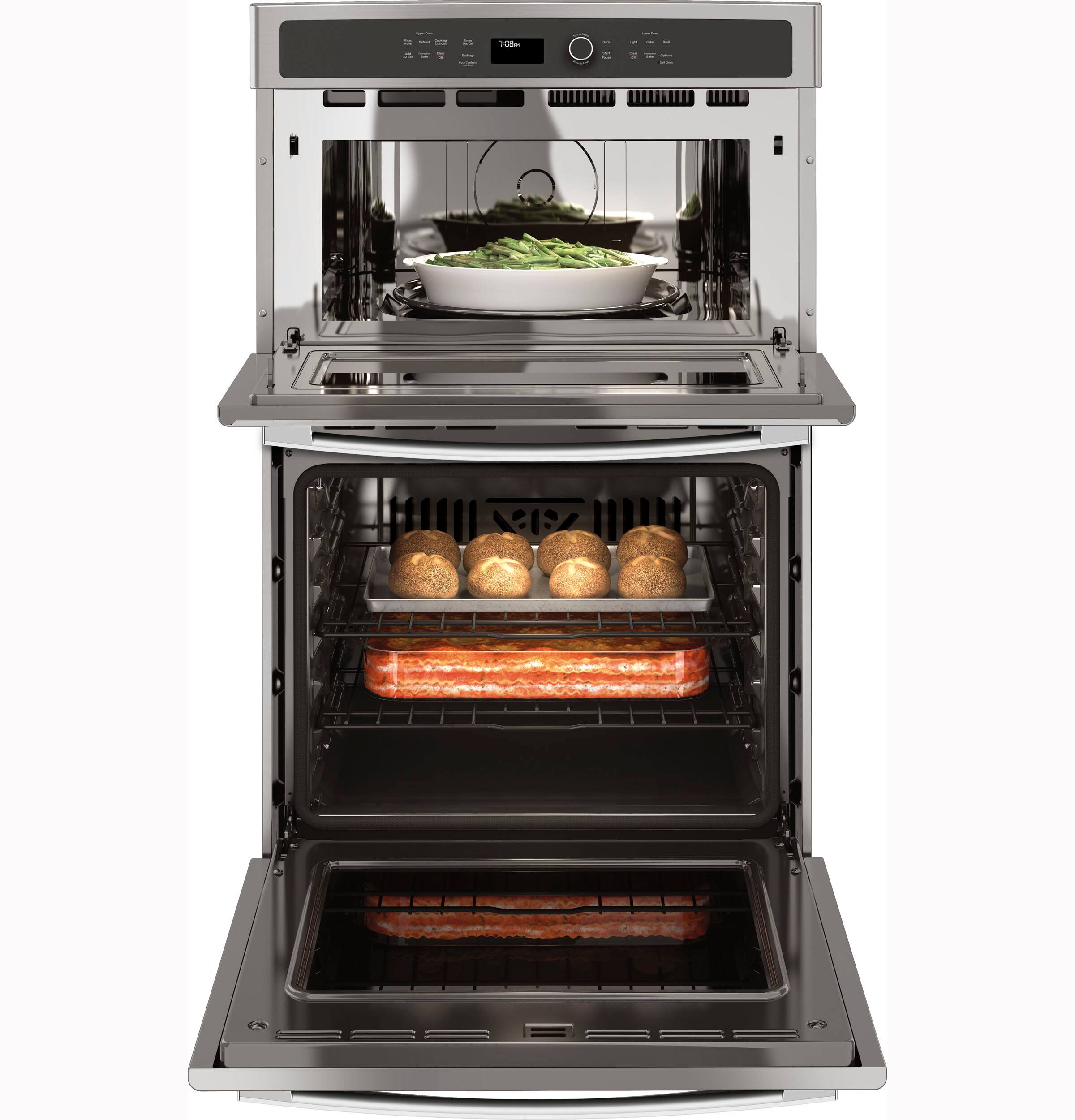 Alt View 1. GE Profile - 27" Built-In Double Electric Convection Wall Oven with Built-In Microwave - Stainless Steel.