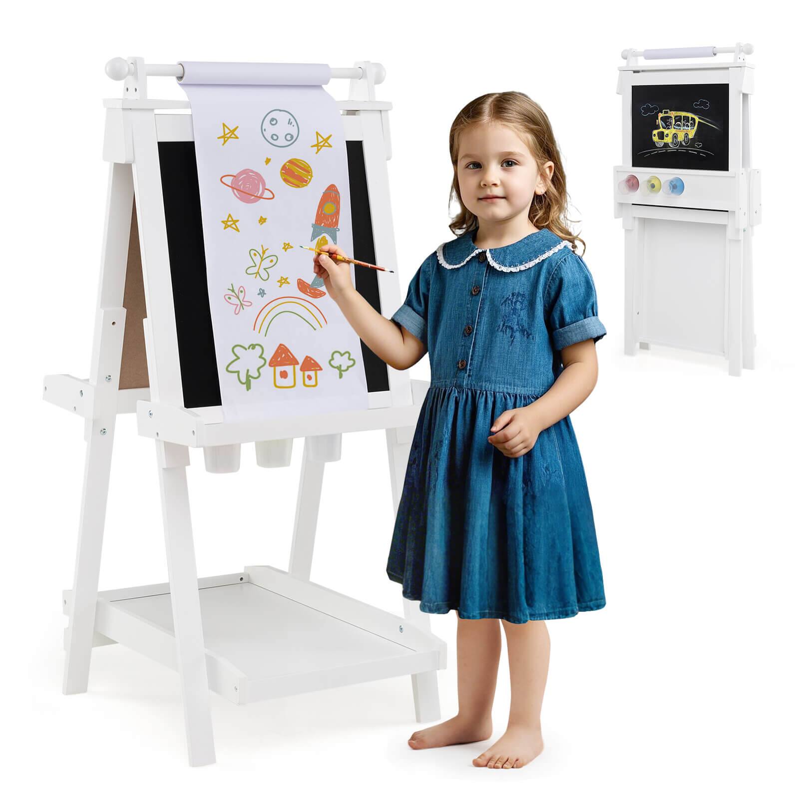 Alt View 9. Costway - Costway Foldable Easel for Kids 3-in-1 Double-sided Art Easel with Chalkboard - White.