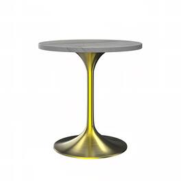 LeisureMod - Verve 27 Inch Round Dining Table with Laminated Marbleized Top and Brushed Gold Base, Modern Bistro Accent Table - White