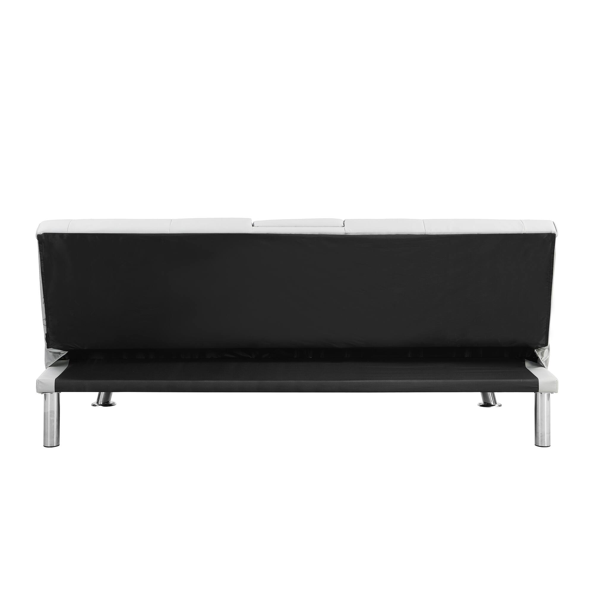 Alt View 8. Tiramisubest - Modern Sofa Bed with Armrest Two Holders, PVC Upholstery, Wood Frame, Stainless Steel Legs, White - White.