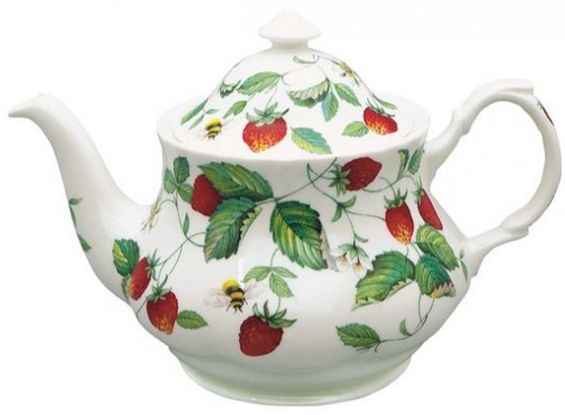 Angle. Jiallo - Roy Kirkham Teapot - Alpine Strawberry, Bone China Ceramic Made in England - Multi Color.