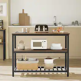 Songmics Home - Kitchen Island with 3 Shelves, 47.2 Inches Width Kitchen Shelf with Large Worktop, Stable Steel Structure, Industrial - Brown
