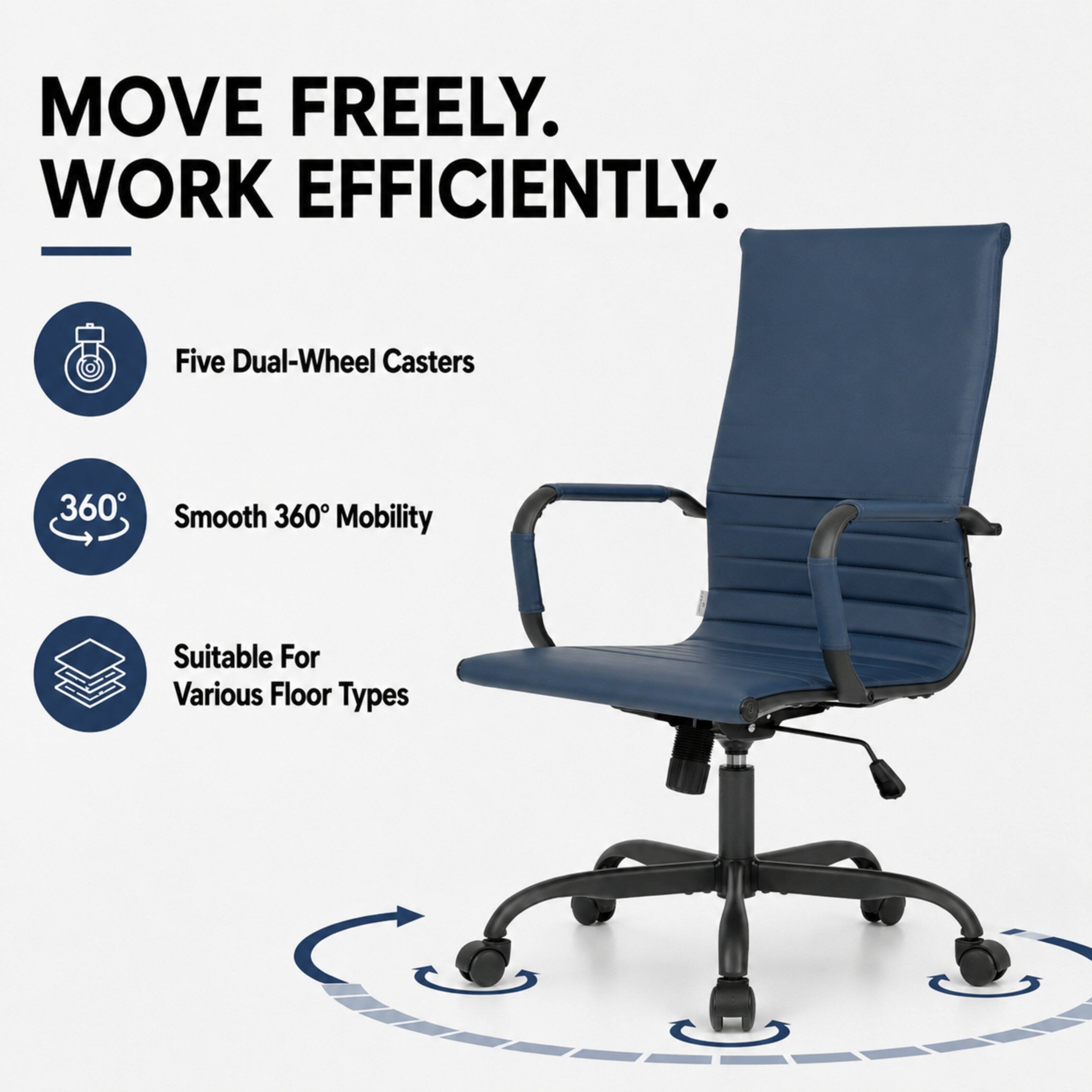 MOVE FREELY. WORK EFFICIENTLY.

- Five Dual-Wheel Casters
- Smooth 360° Mobility
- Suitable For Various Floor Types