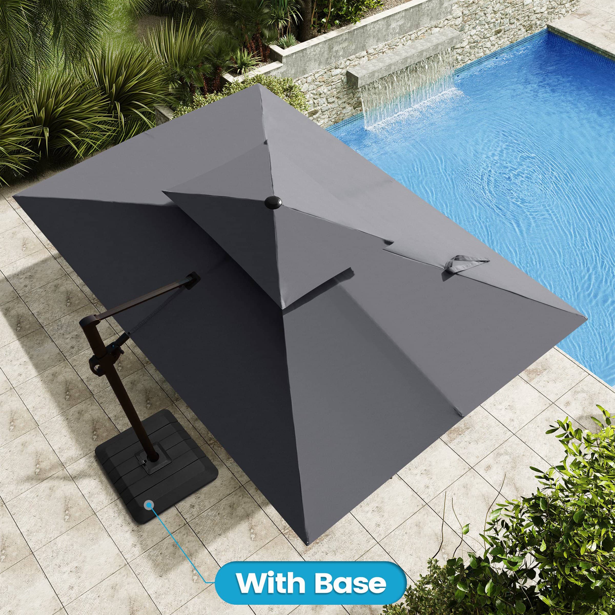 Crestlive Products - 11-ft Aluminum Slide-tilt Cantilever Patio Umbrella with Base - Dark Gray