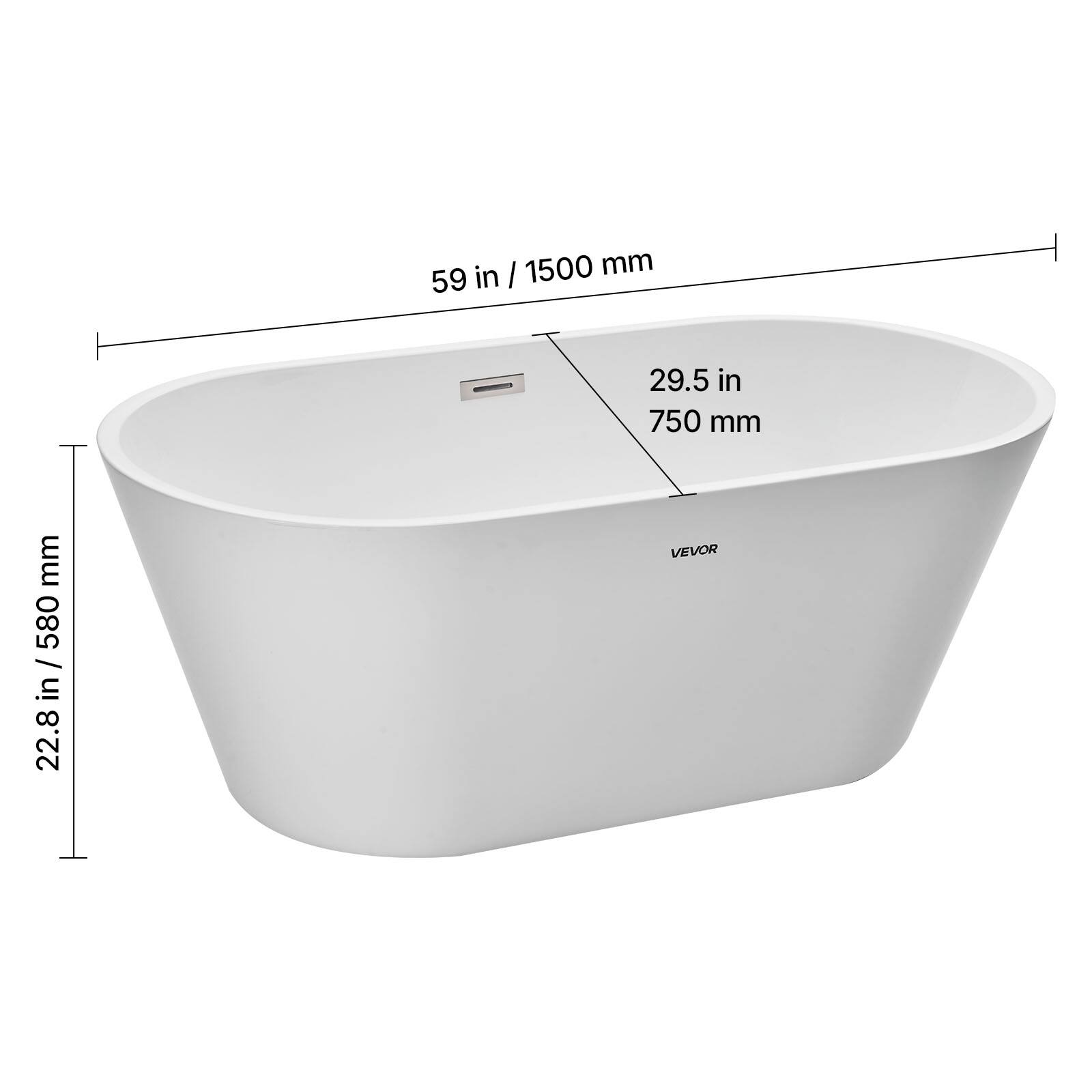 I 1500 mm 59 in 29.5 in 750 mm 580 mm 22.8 in / 580 mm VEVOR