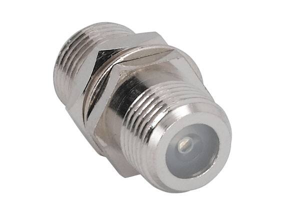 Angle. Cable Leader - F-Type Female to Female Chassis Mount Coupler, 75-Ohm, Keystone - Silver.