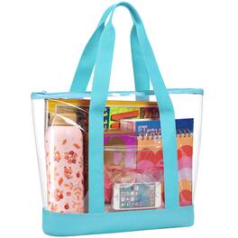 DORLUKFU - Clear Tote Bag - Zipper Closure, Long Shoulder Strap, Fabric Trimming. | Zipper Closure, Long Shoulder Strap, Fabric - Teal