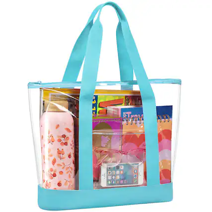 Front. Vulpecula Spade - Clear Tote Bag - Zipper Closure, Long Shoulder Strap, Fabric Trimming. | Zipper Closure, Long Shoulder Strap, Fabric - Teal.