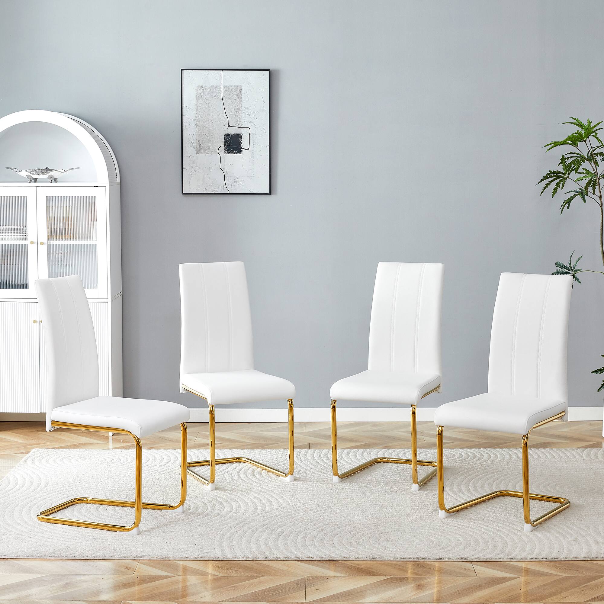 Alt View 1. Loheer - High Back PU Dining Chairs with Gold Legs - Set of 2 - Gold,White.