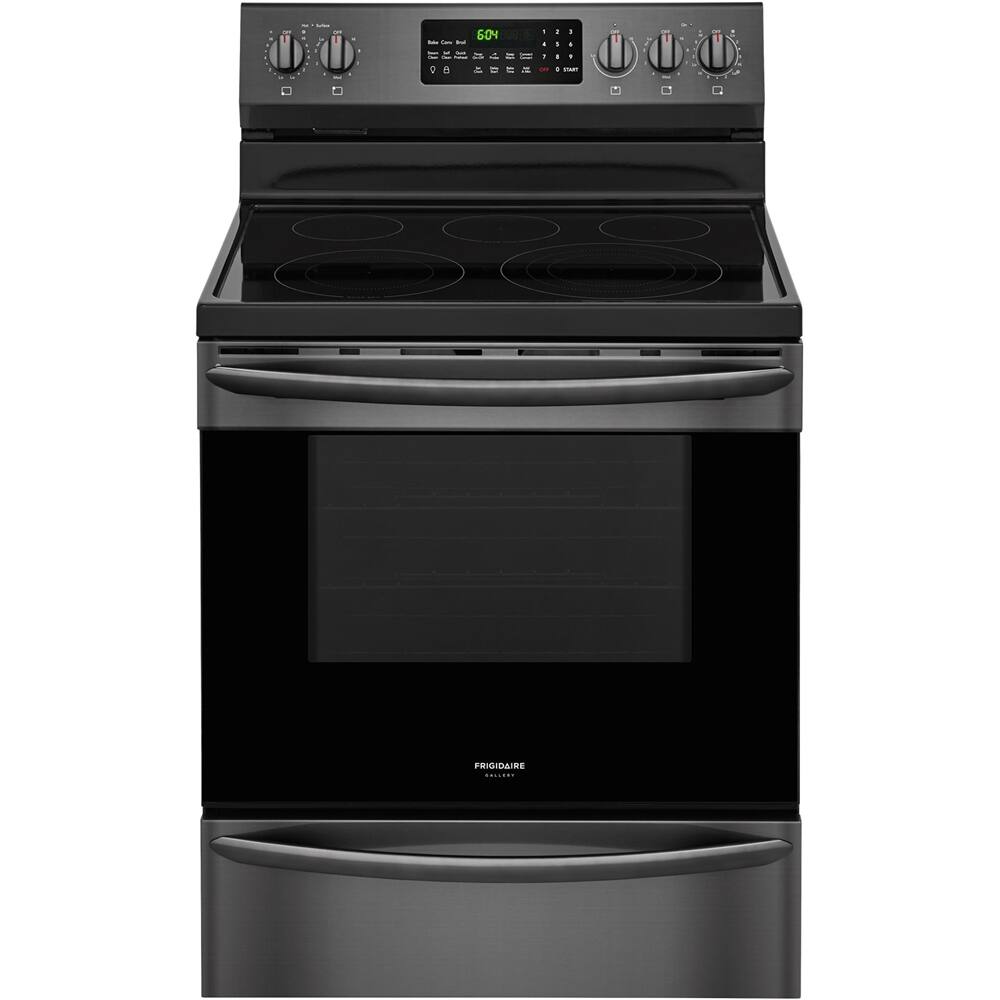 Front. Frigidaire - Gallery 5.7 Cu. Ft. Freestanding Electric Convection Range - Black Stainless Steel.