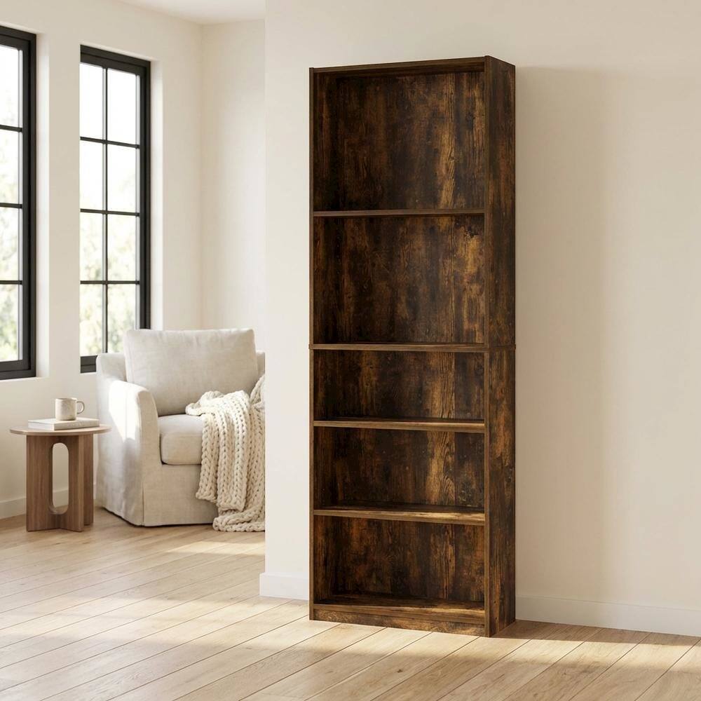 Left. FurniFact - Amber Pine 5-Shelf Bookcase with Sturdy Wood Construction - Amber Pine.