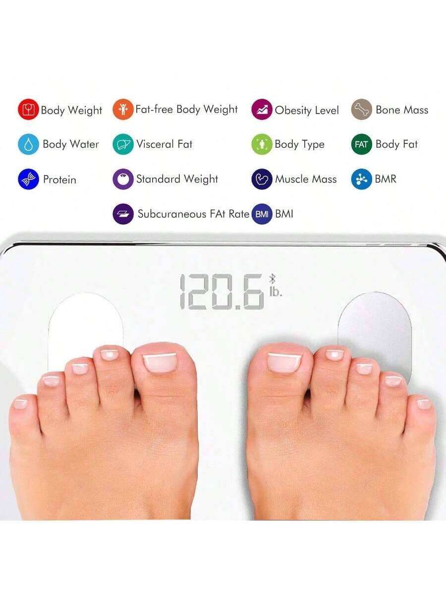 Body Weight  
Fat-free Body Weight  
Obesity Level  
Bone Mass  
Body Water  
Visceral Fat  
Body Type  
Body Fat  
Protein  
Standard Weight  
Muscle Mass  
BMR  
Subcutaneous Fat Rate  
BMI  

120.6 lb.