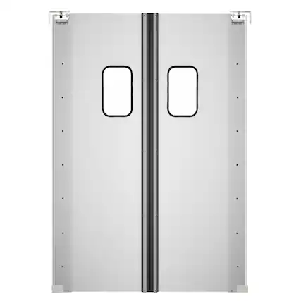 Front. Koolmore - Commercial Double Aluminum Swinging Traffic Door with 9 In. x 14 In. Window - 60 In. x 84 In. Door Opening (KM-SWD30X2) - Silver.