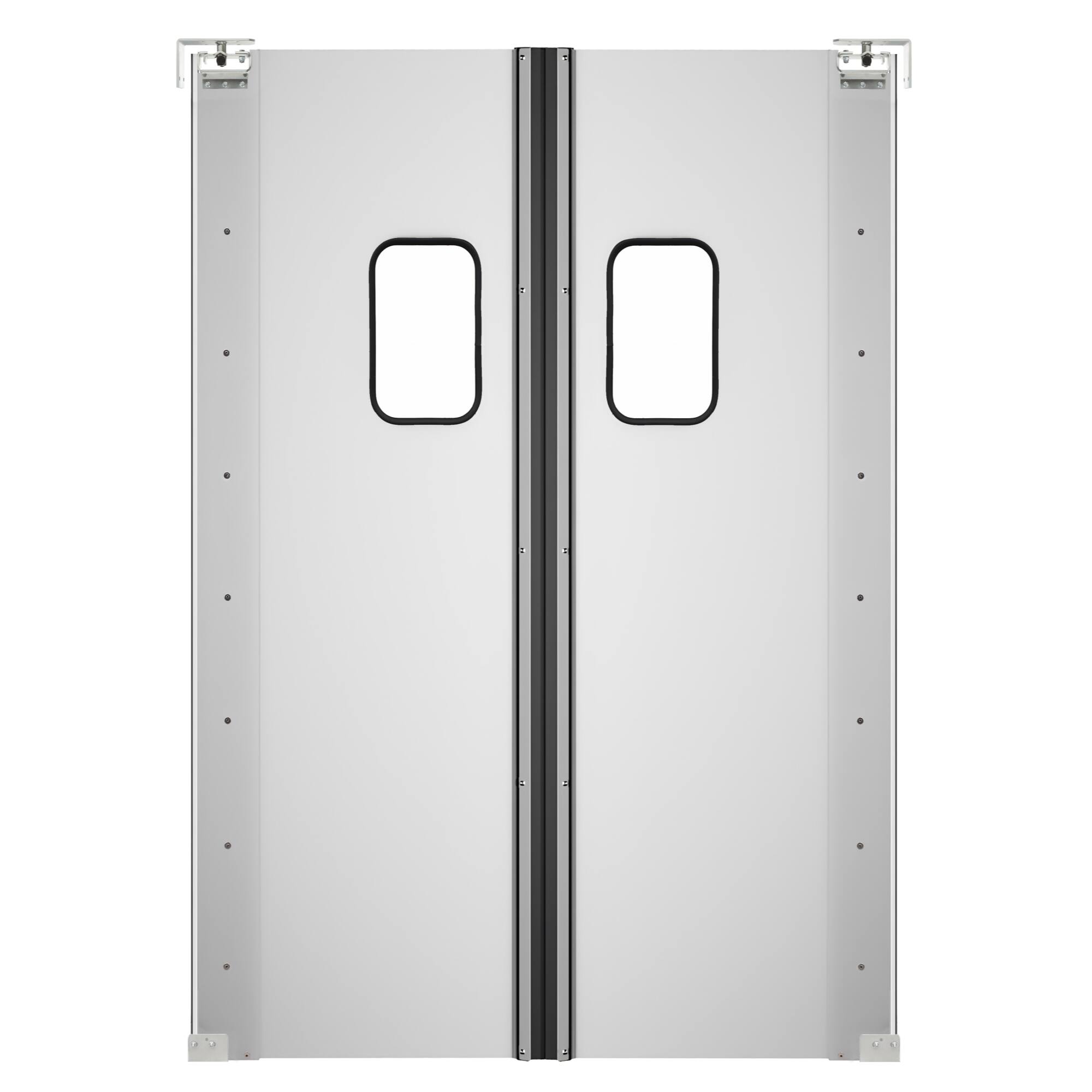 Front. Koolmore - Commercial Double Aluminum Swinging Traffic Door with 9 In. x 14 In. Window - 60 In. x 84 In. Door Opening (KM-SWD30X2) - Silver.