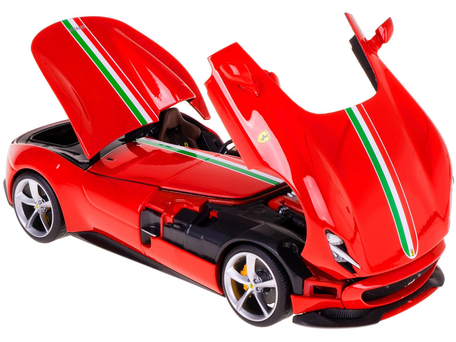 Angle. Bburago - Ferrari Monza SP1 Red with Italian Flag Stripes "Signature Series" 1/18 Diecast Model Car by Bburago - Red.