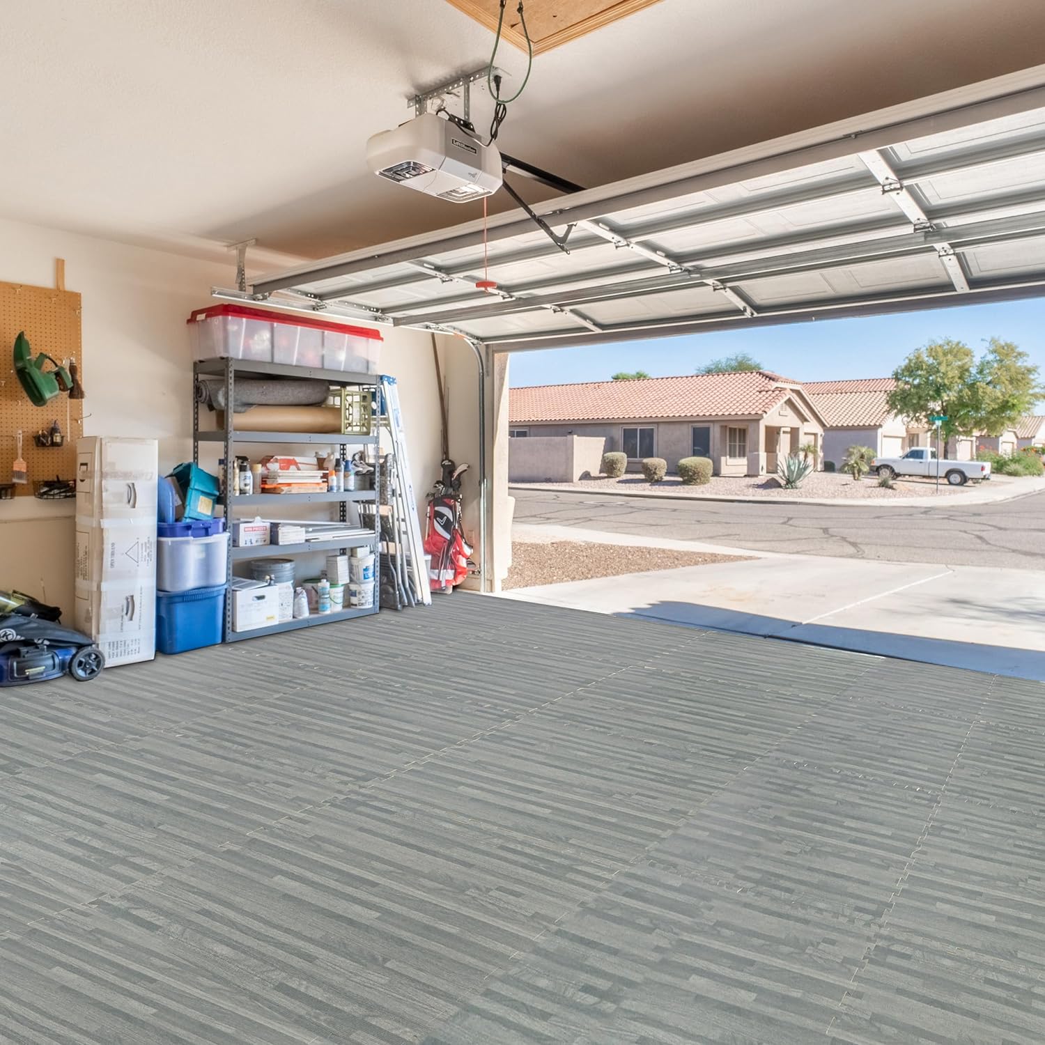 Alt View 4. Sorbus - Sorbus 3/8-Inch Thick 48 Sq. Ft. Wood Grain Floor Foam EVA Interlocking Mats Tiles w/ Borders - for Home, Trade Show - Grey.