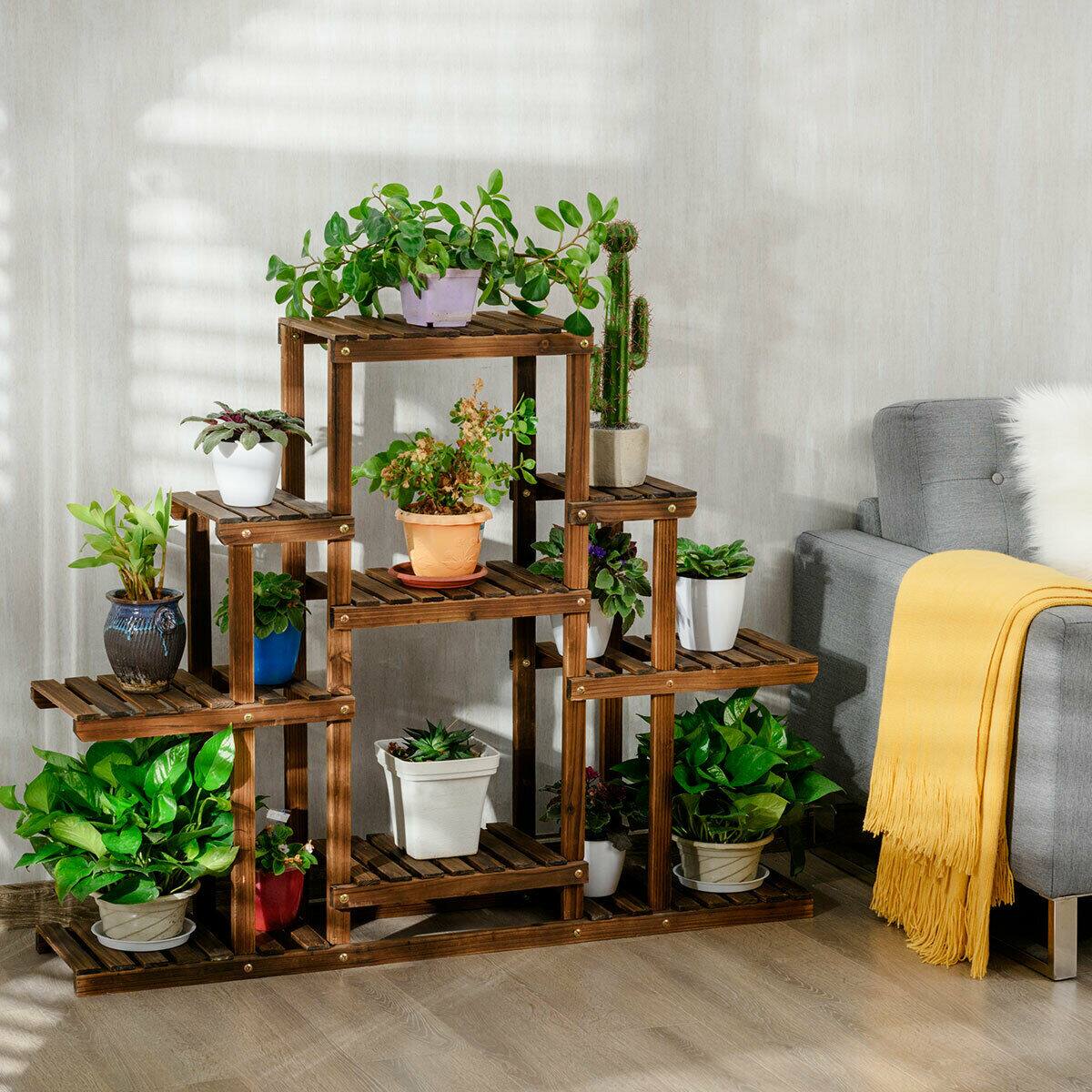 Alt View 7. Costway - 6-Tier Flower Wood Stand Plant Display Rack Multifunctional Storage Shelf - Brown.