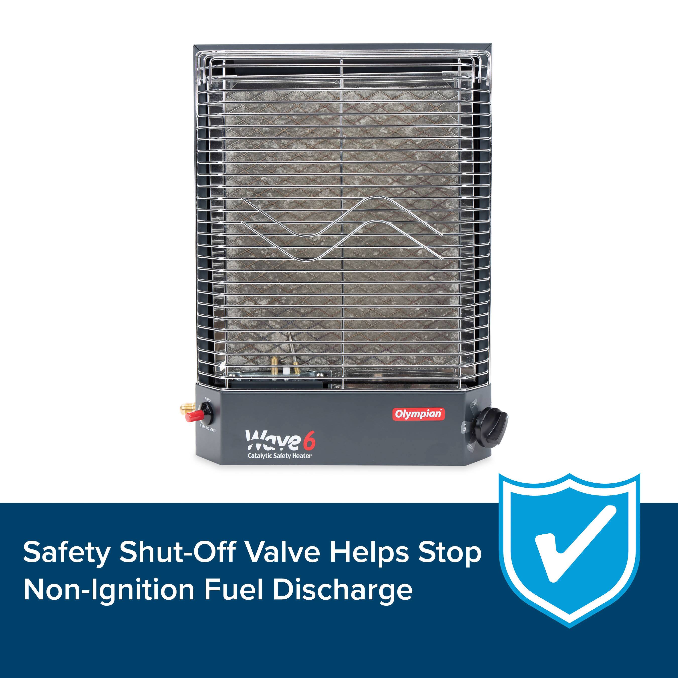 - 2aca Wave6 6 Catalytic Safety Heater Olympian Safety Shut-Off Valve Helps Stop Non-Ignition Fuel Discharge
