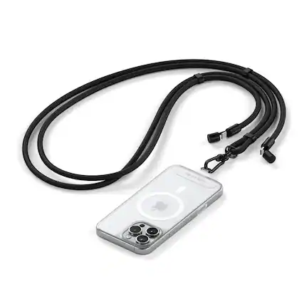 Front. Satechi - OnTheGo USB-C Lanyard Cable - 60W Fast Charging, 480Mbps, Built-in Crossbody Strap, 1.5m Braided USB-C to USB-C - Black.
