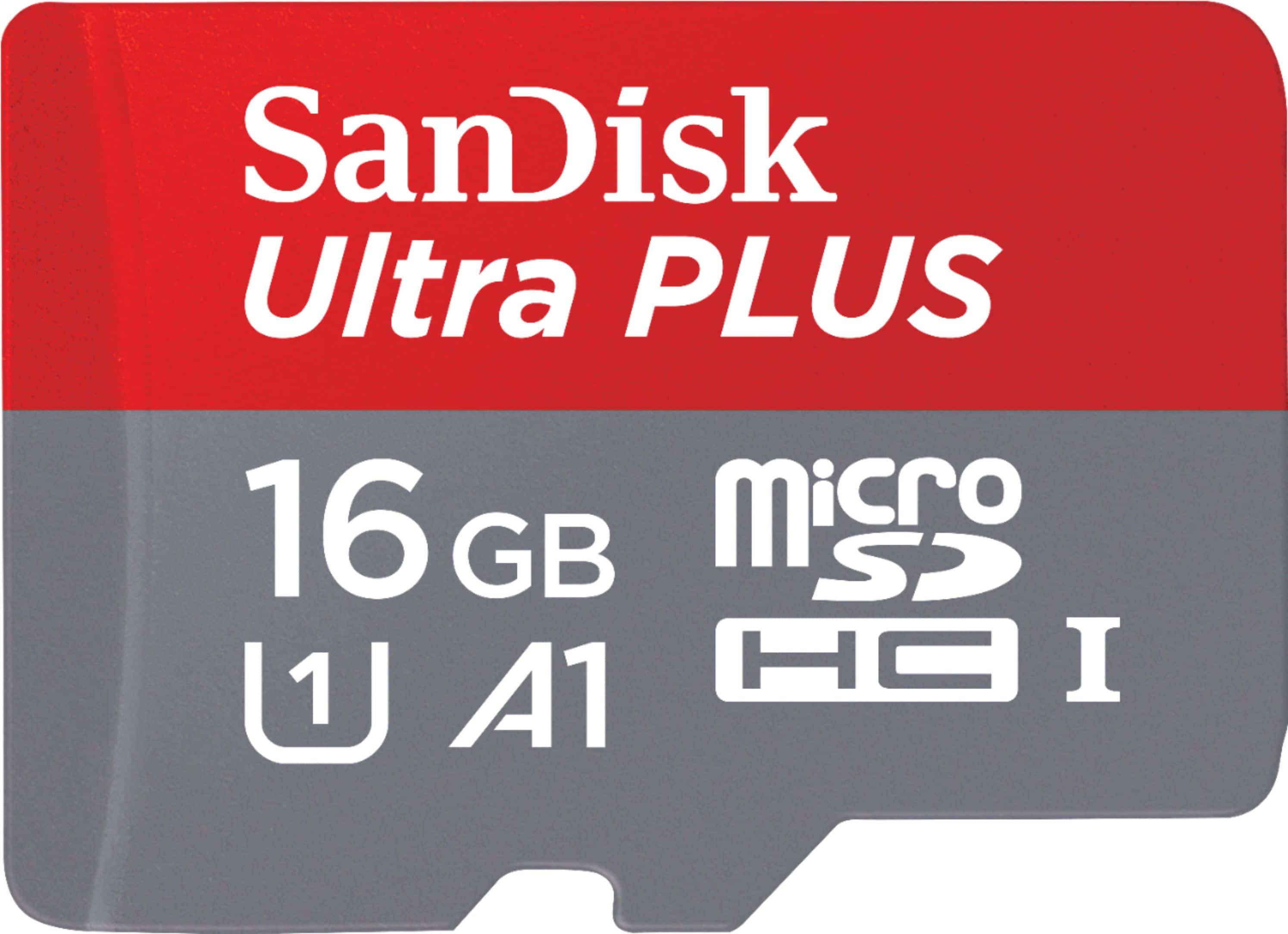 Front. SanDisk - Ultra PLUS 16GB microSDHC UHS-I Memory Card - Red/Gray.