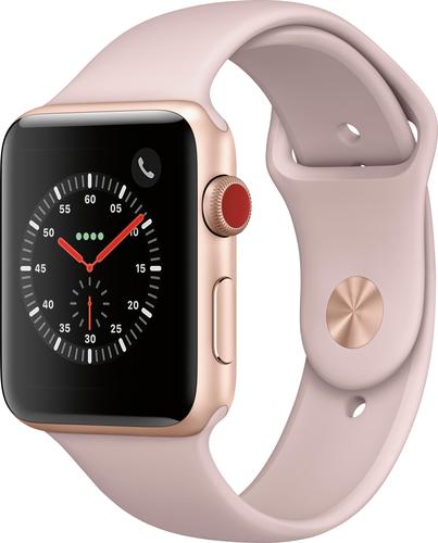 Geek Squad Certified Refurbished Apple Watch Series 3 (GPS + Cellular) 42mm with Pink Sand Sport Band - Gold Aluminum