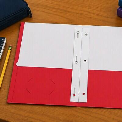 Alt View 3. Staples - Smooth 2-Pocket Paper Folder with Fasteners, 25/Box - Red.