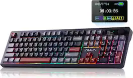 AULA - F106 PRO Full Size Gaming Keyboard - Tri-Mode Wireless, TFT Smart Screen, 8000mAh & Creamy Hot-Swap Switches - Black/ Red