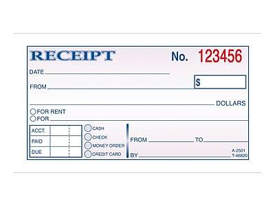 RECEIPT  
No. 123456  

DATE  
FROM  
$  
DOLLARS  

FOR RENT  
FOR  

ACCT.  
PAID  
DUE  

CASH  
CHECK  
MONEY ORDER  
CREDIT CARD  

FROM  
TO  

BY  

A-2501  
T-45820